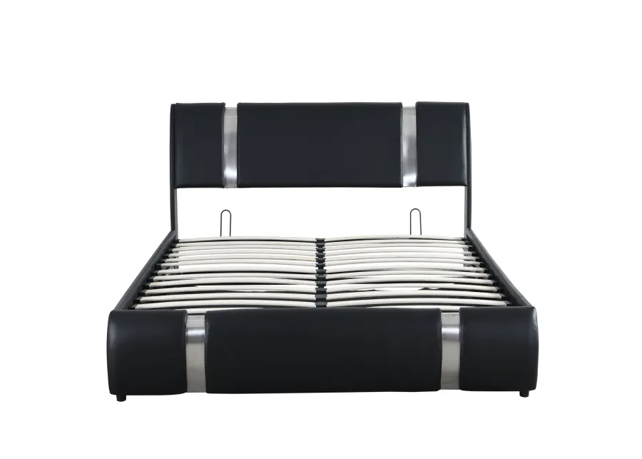 Queen Size Upholstered PU Leather Platform bed with a Hydraulic Storage System