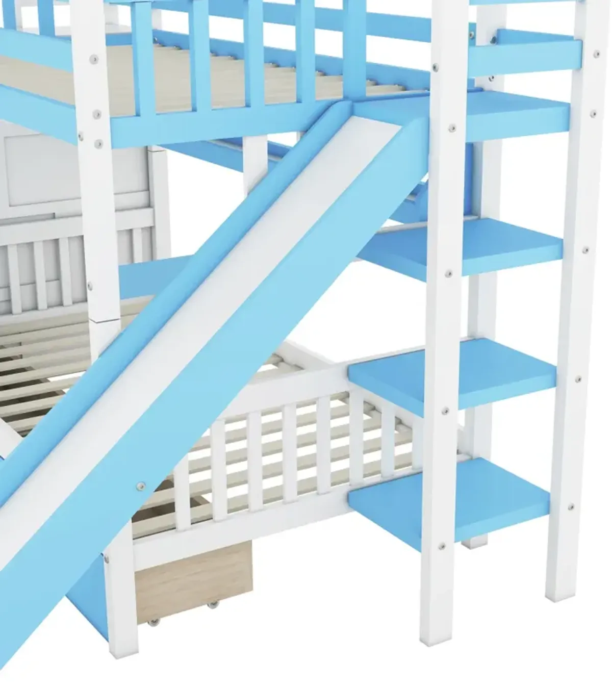 Twin Over Twin Castle Style Bunk Bed With 2 Drawers 3 Shelves And Slide