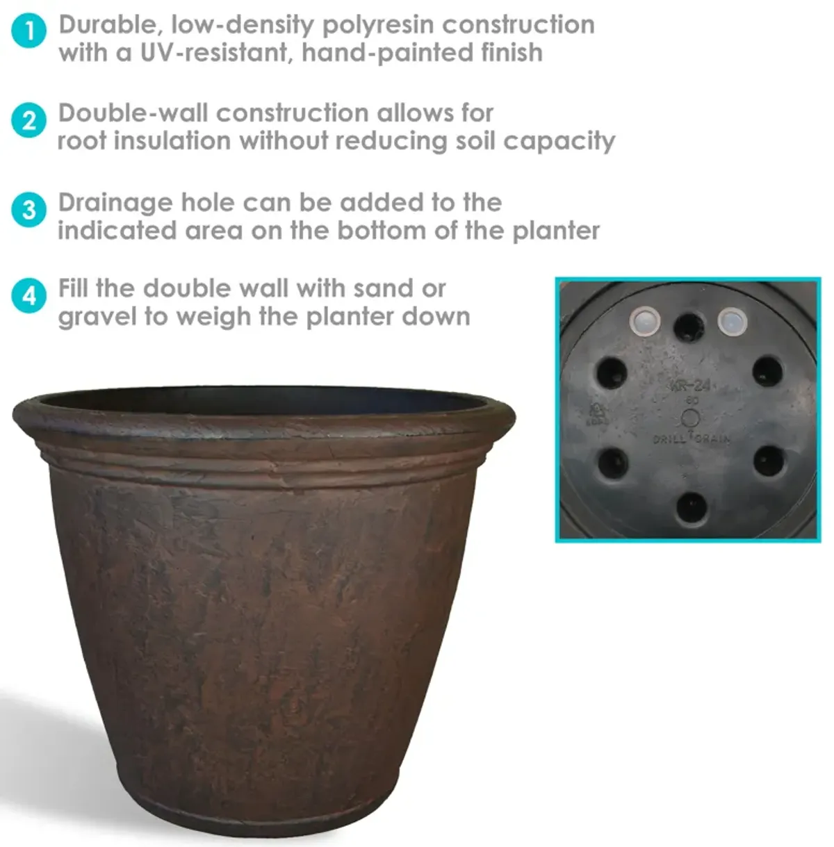 Sunnydaze 24 in Anjelica Unbreakable Polyresin Planter