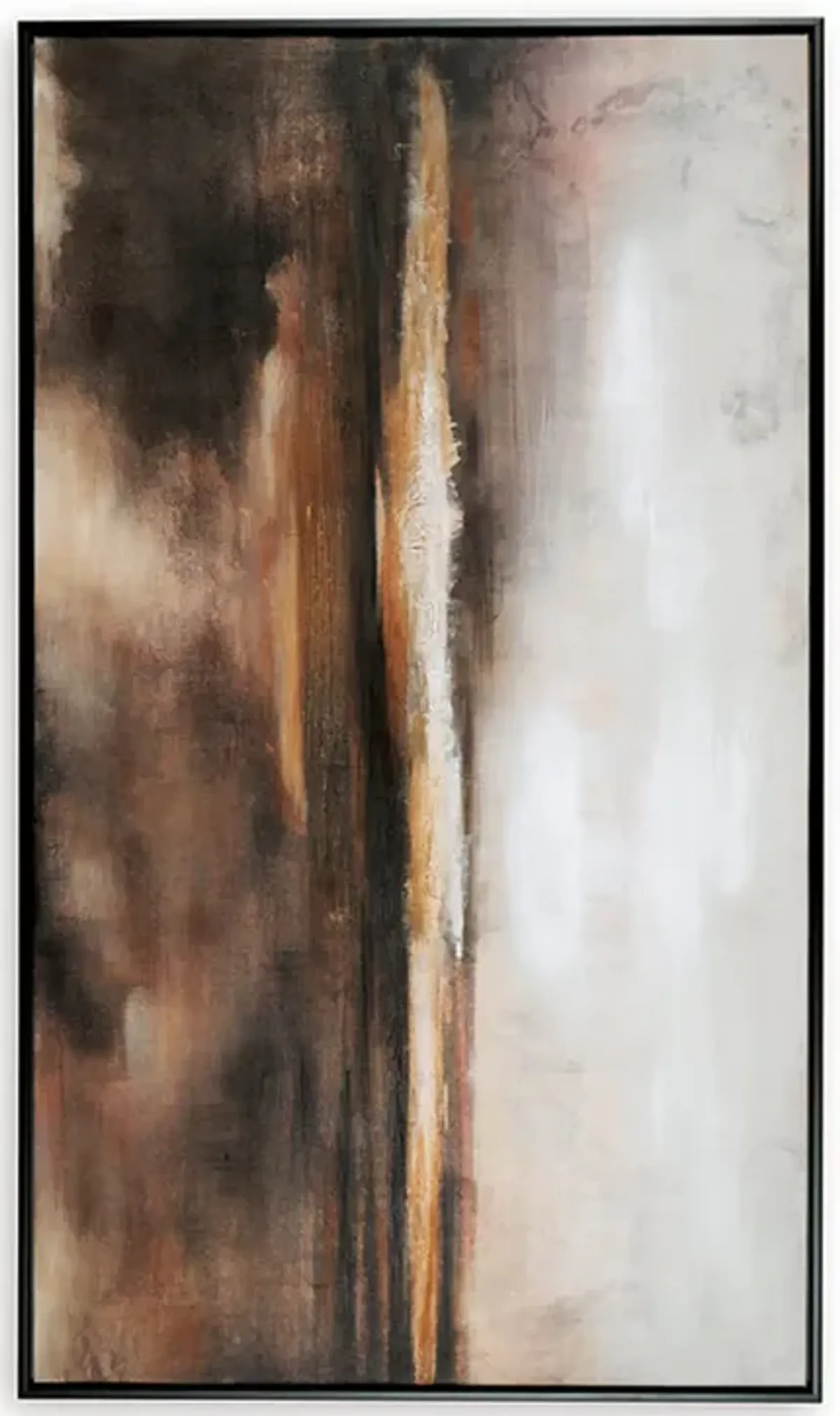 35 x 60 Inch Wall Art, Hand Painted Abstract Landscape, Black Brown Finish - Benzara