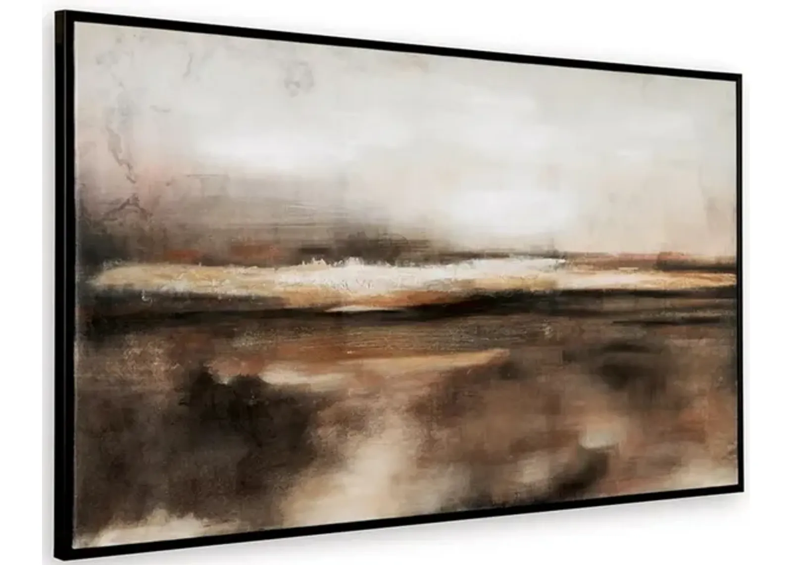 35 x 60 Inch Wall Art, Hand Painted Abstract Landscape, Black Brown Finish - Benzara