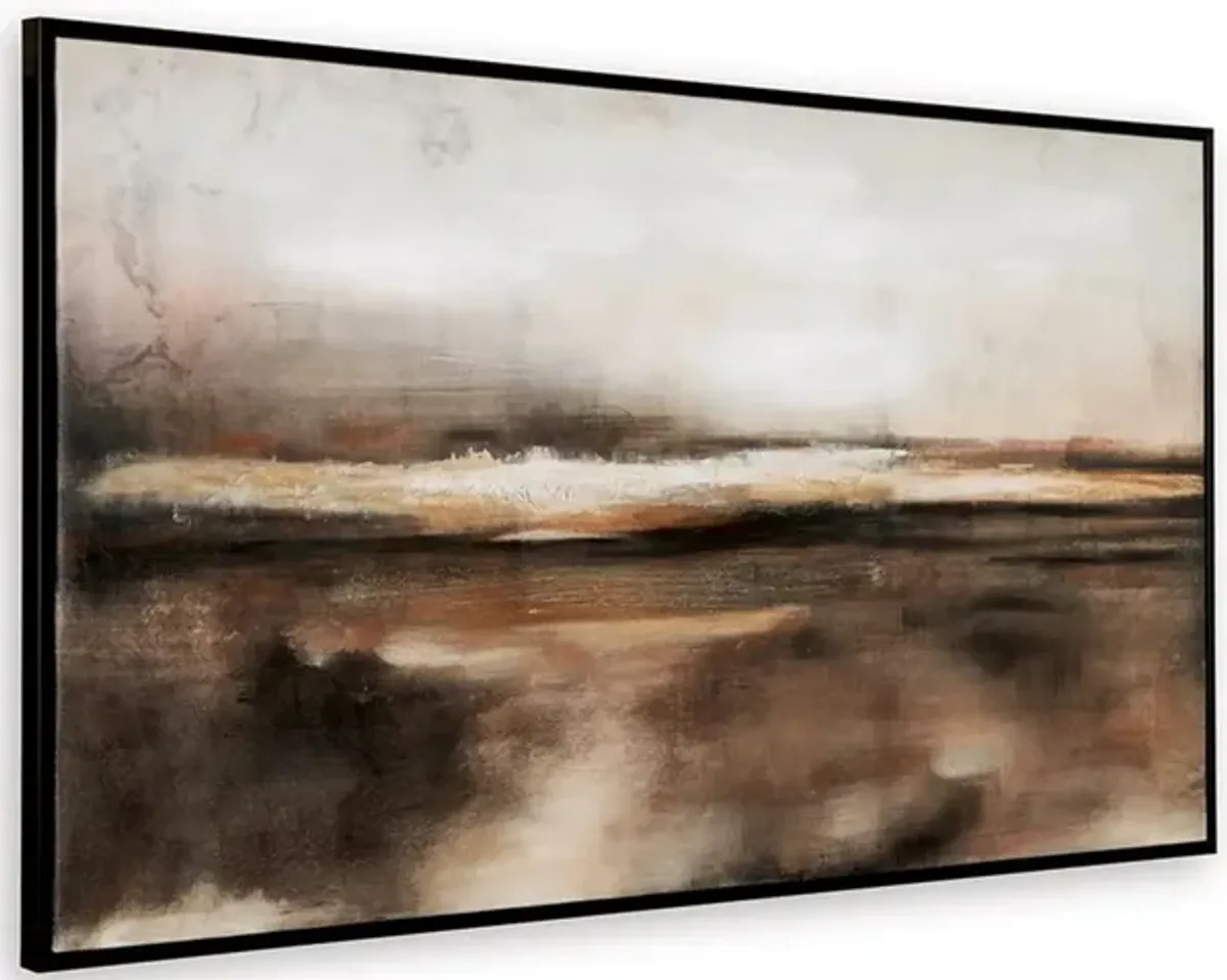 35 x 60 Inch Wall Art, Hand Painted Abstract Landscape, Black Brown Finish - Benzara