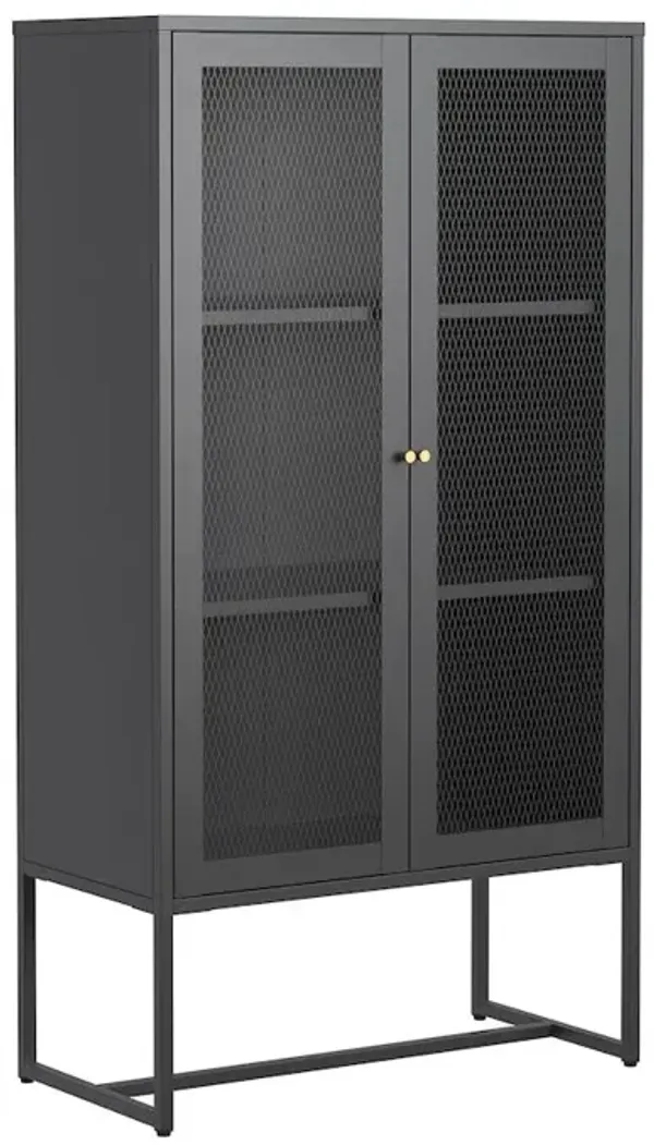 Glamour Home Bentley 59.11-inch Black Two Door Storage Cabinet with Mesh Doors