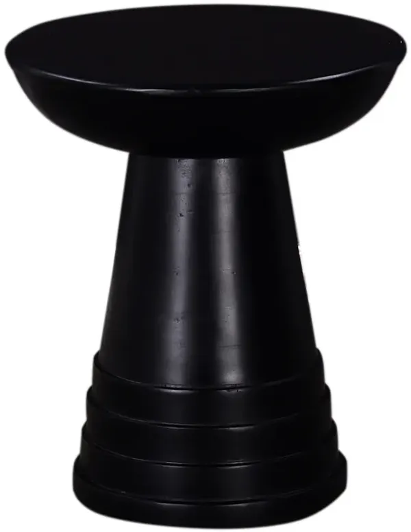 Side End Table, 16 Inch Round Top, Flared Pedestal Base, Black Solid Wood - Benzara