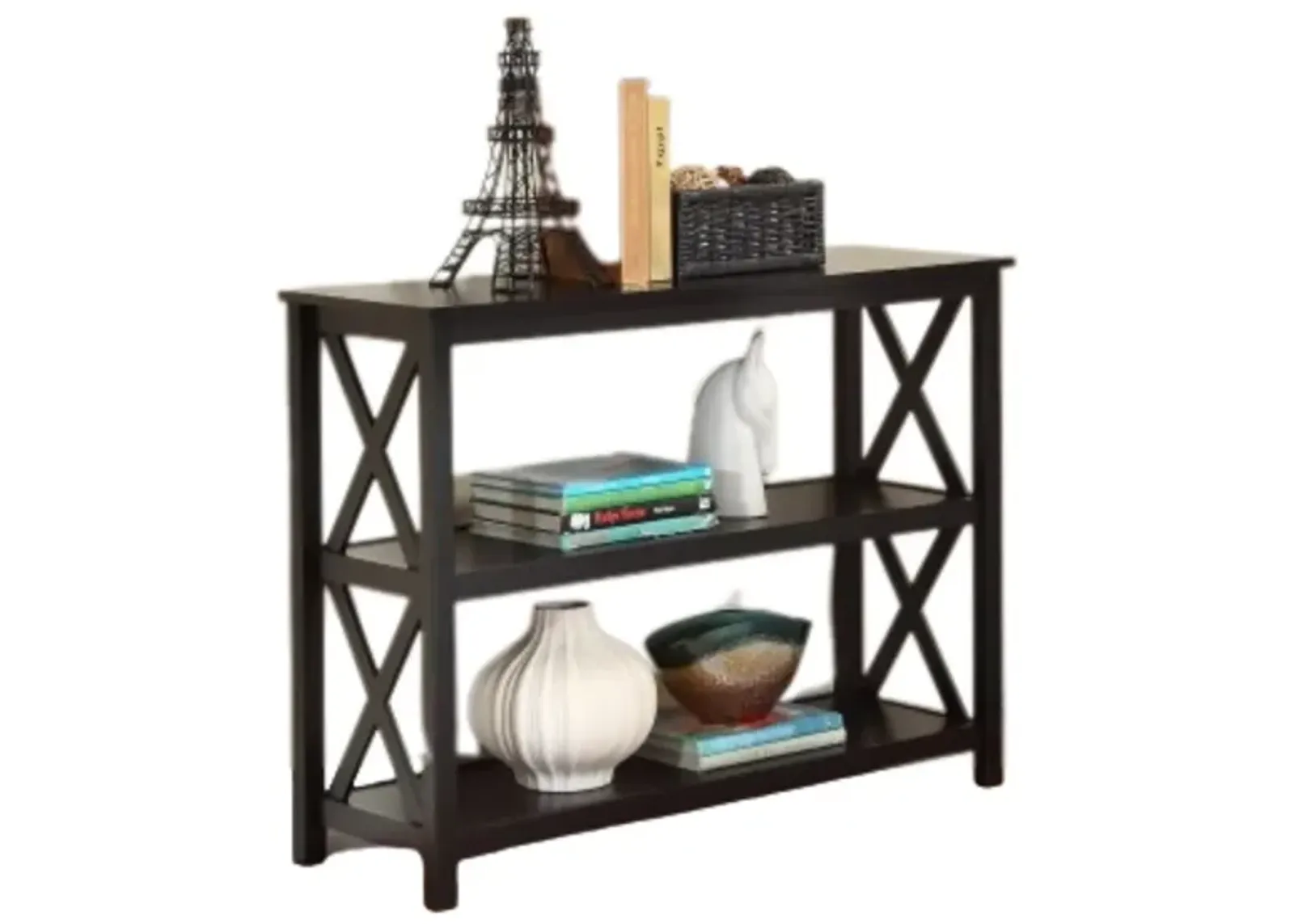 Hivvago 3-Tier Black Sofa Table Bookcase Living Room Shelves