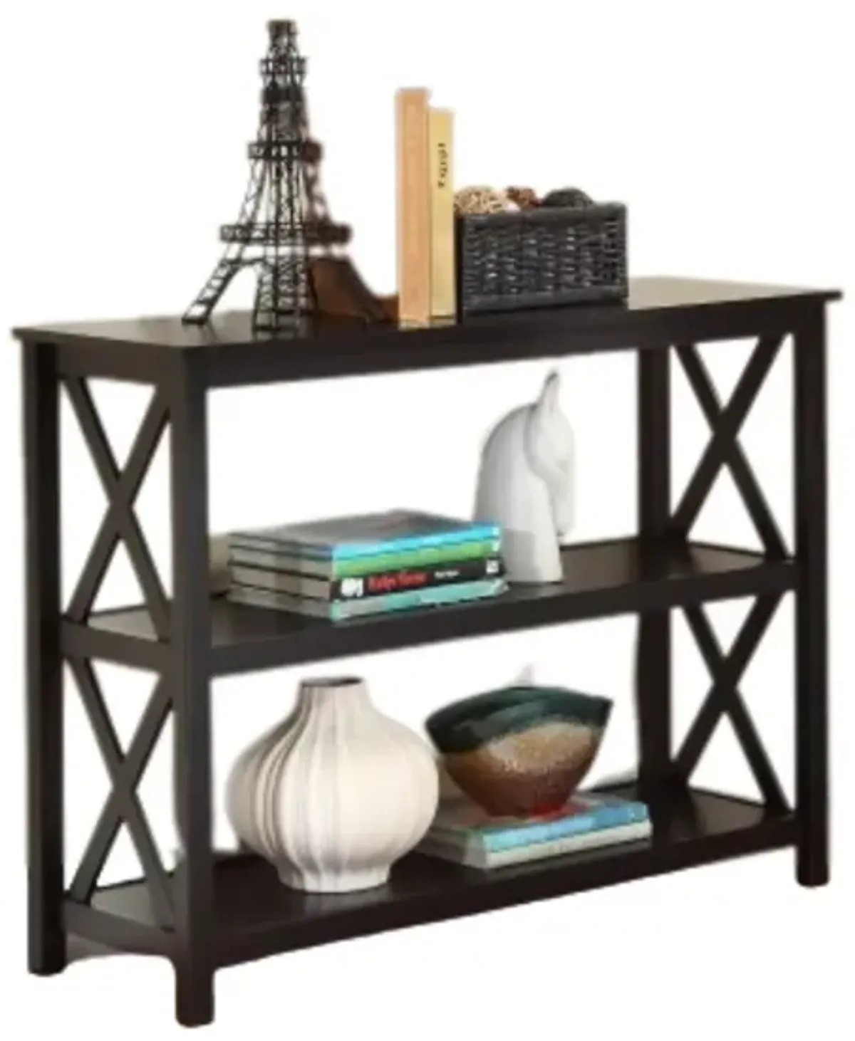 Hivvago 3-Tier Black Sofa Table Bookcase Living Room Shelves