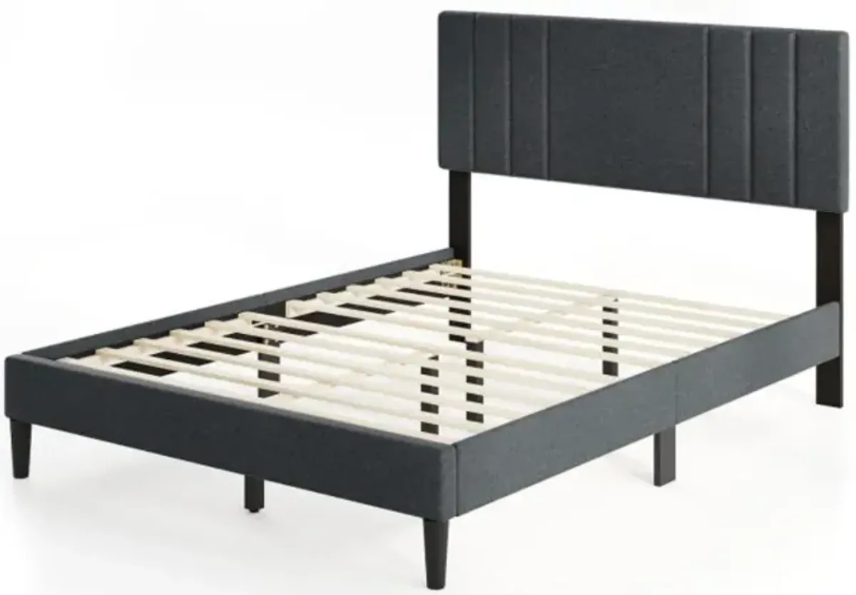 Hivvago Bed Frame with Vertical Channel Tufted Headboard and Wooden Slats