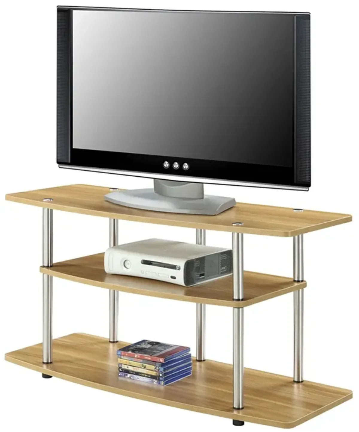 Hivvago Modern Wood Metal TV Stand Entertainment Center in Light Oak Finish