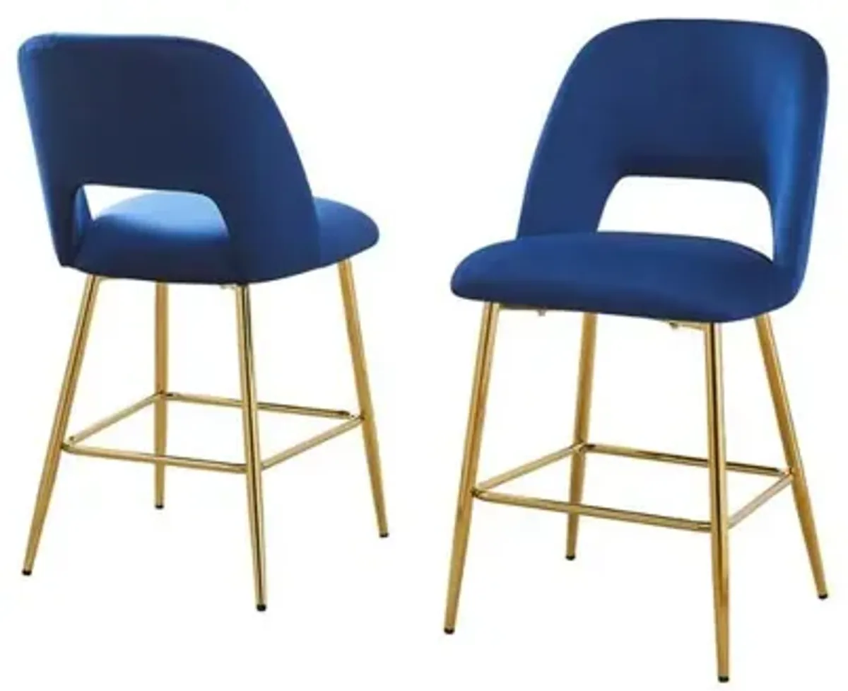 Navy blue with gold base bar stool (SET OF 2)