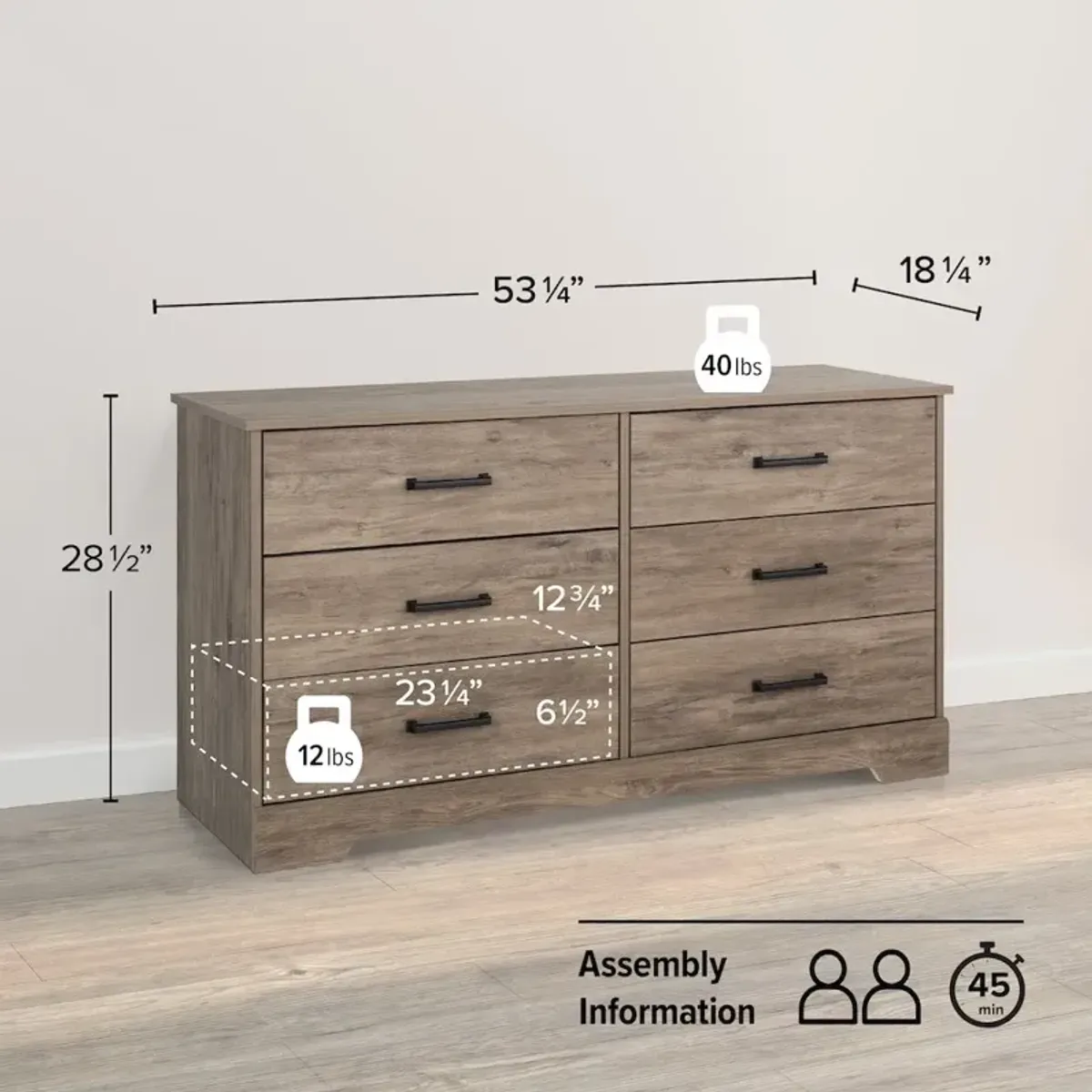 Prepac Dresser, Brown Dresser for Bedroom, Chest of Drawers with 6 Drawers