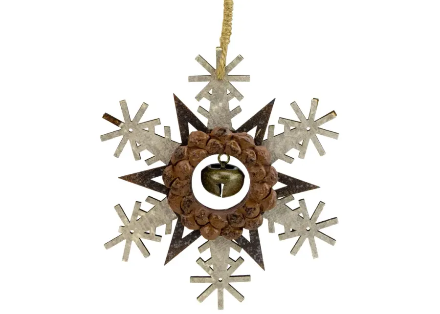 6" Brown and White Wooden Snowflake Christmas Ornament