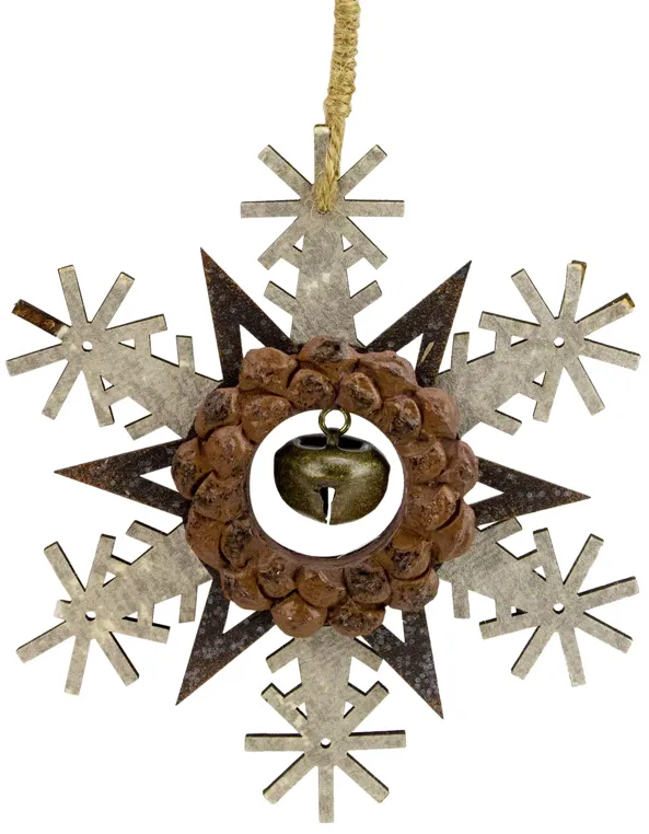 6" Brown and White Wooden Snowflake Christmas Ornament