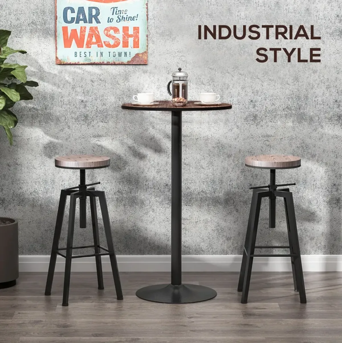 Industrial Chic Table: 42" Bar Height Round with Weathered Wood Top