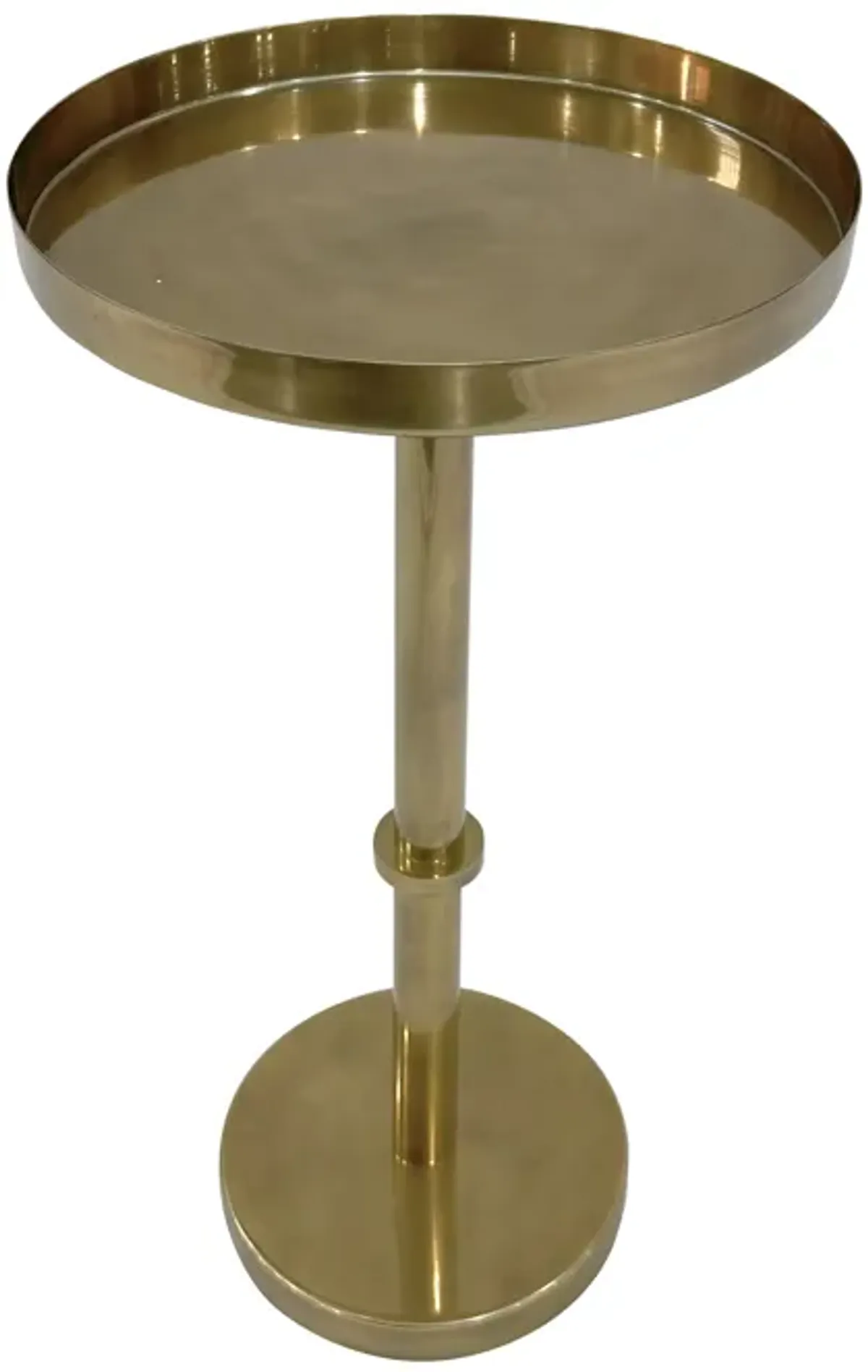 Ara 12 Inch Side End Table, Vintage Sleek Pillar Base, Round Tray Top, Oxidized Antique Brass