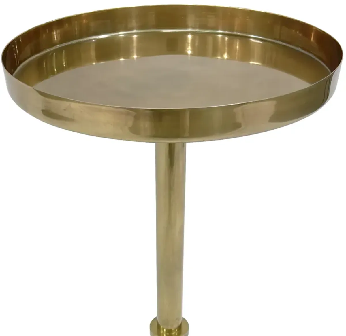 Ara 12 Inch Side End Table, Vintage Sleek Pillar Base, Round Tray Top, Oxidized Antique Brass