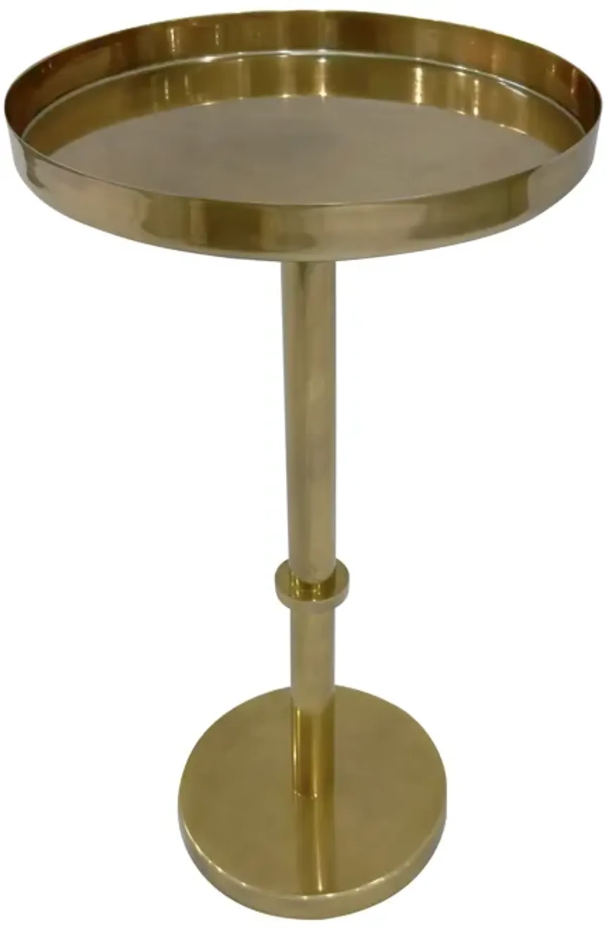 Ara 12 Inch Side End Table, Vintage Sleek Pillar Base, Round Tray Top, Oxidized Antique Brass