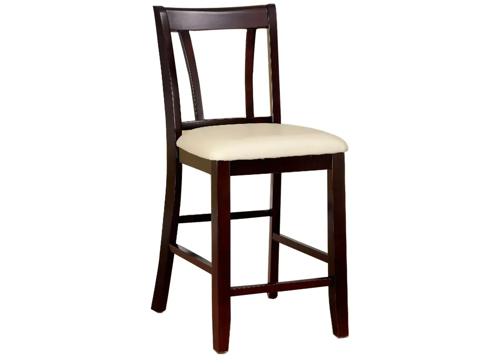 Wooden Counter Height Chair With Padded Seat and Back, Pack of 2, Brown & Ivory-Benzara