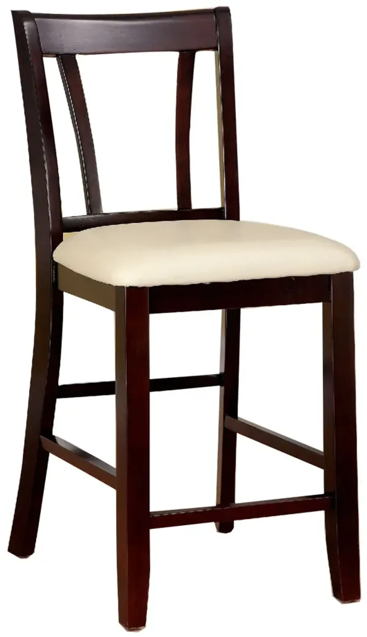 Wooden Counter Height Chair With Padded Seat and Back, Pack of 2, Brown & Ivory-Benzara