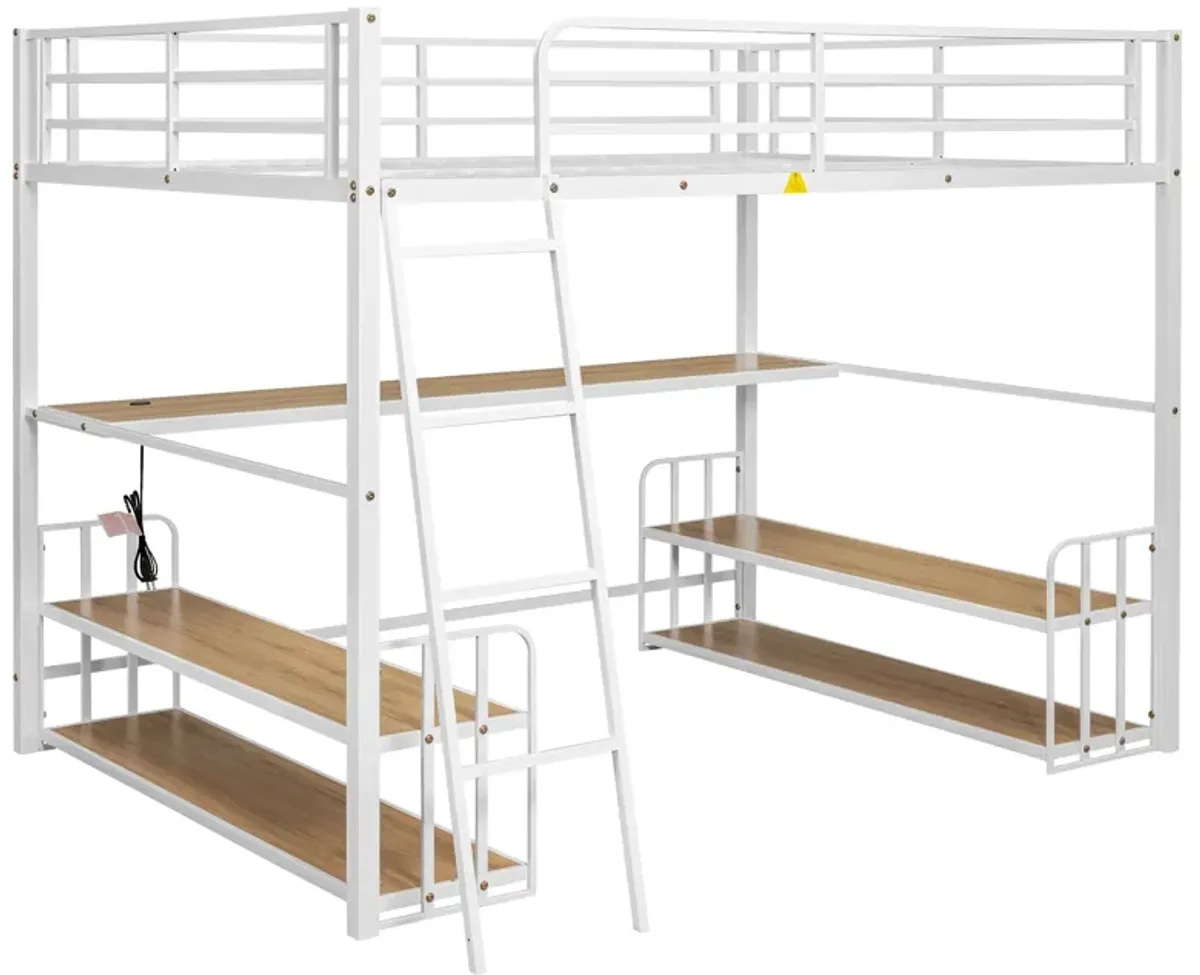 Merax Metal Loft Bed with Desk and Storage Shelves