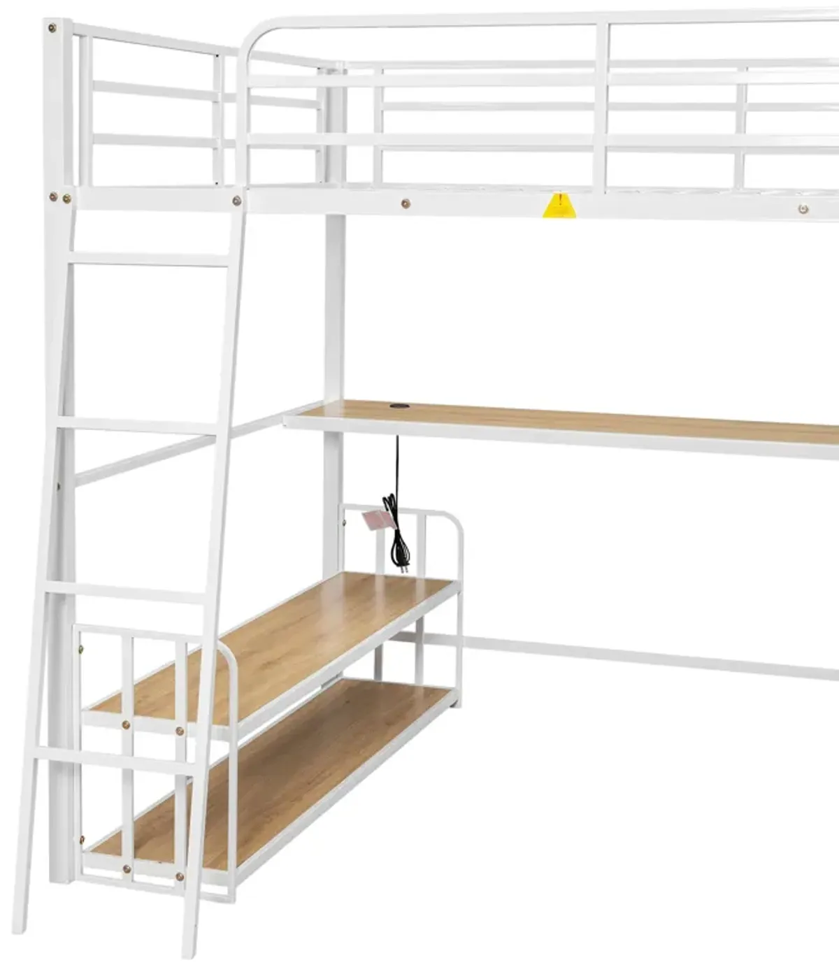 Merax Metal Loft Bed with Desk and Storage Shelves