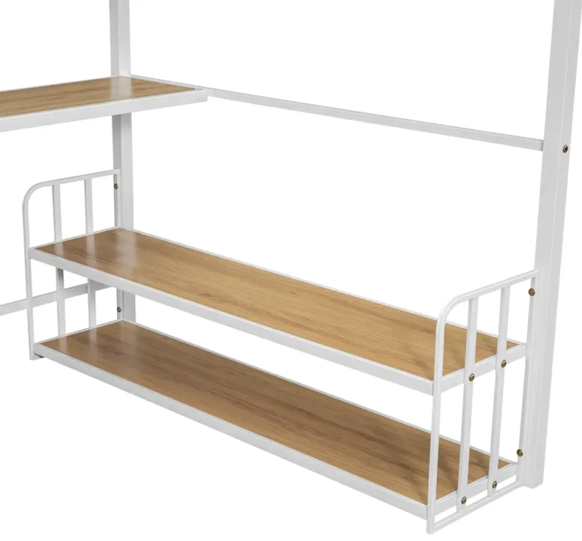 Merax Metal Loft Bed with Desk and Storage Shelves