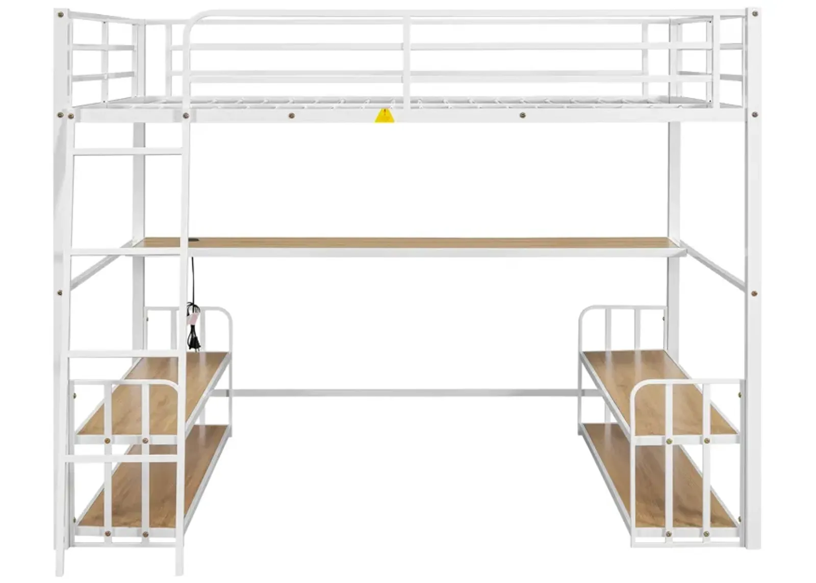 Merax Metal Loft Bed with Desk and Storage Shelves