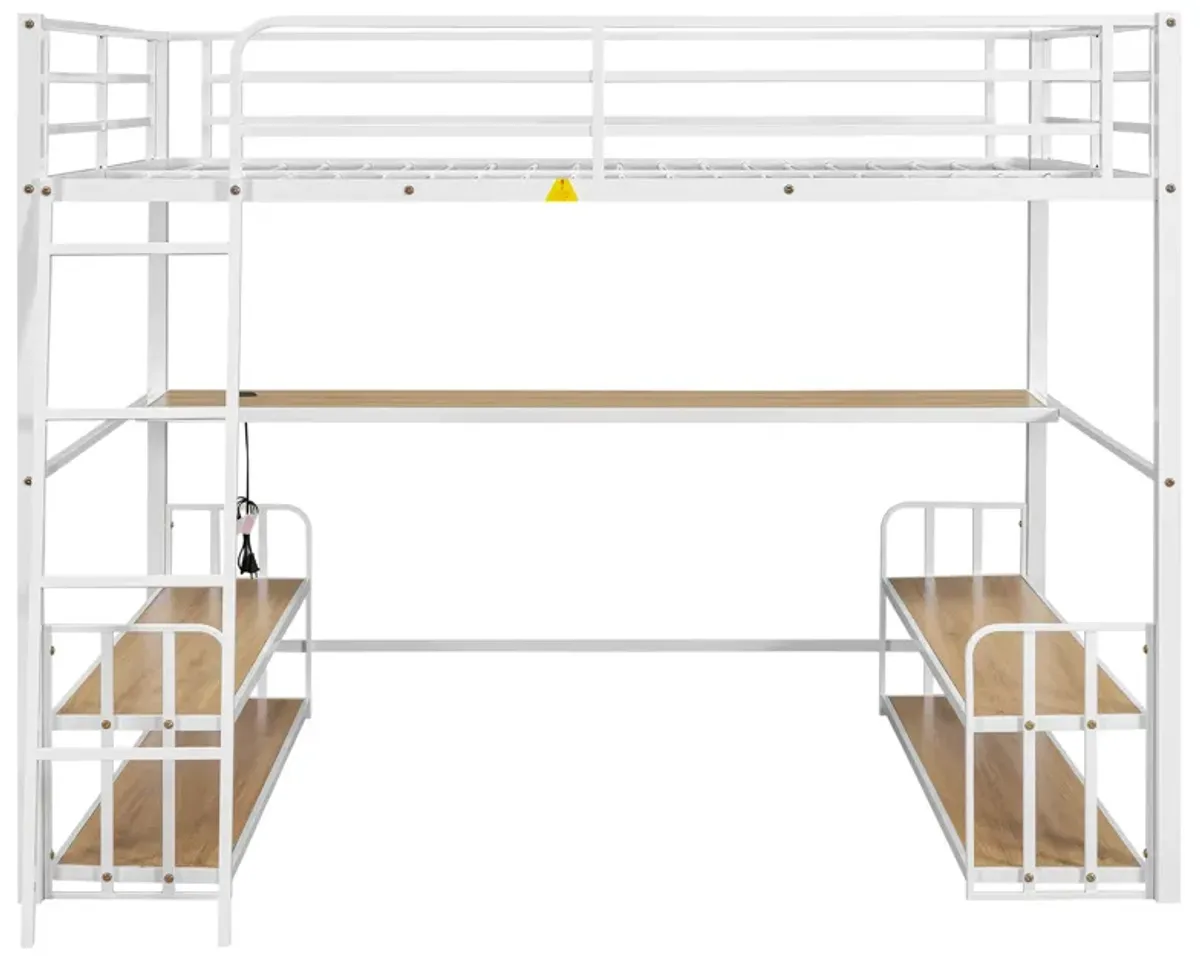 Merax Metal Loft Bed with Desk and Storage Shelves