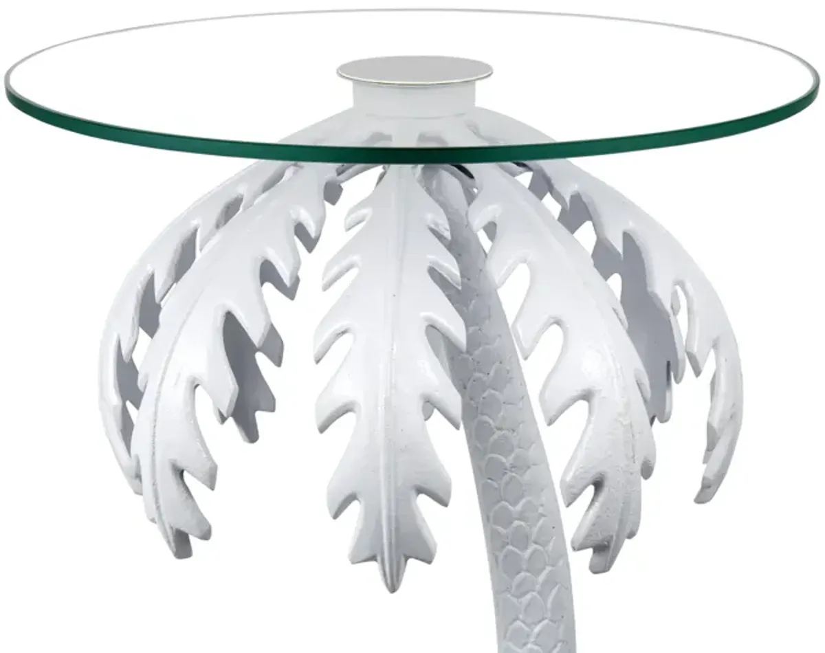 Vince Mid-Century Vintage Glass Top Metal Palm Tree End Table