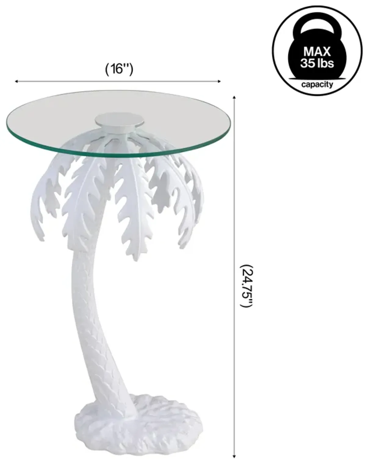 Vince Mid-Century Vintage Glass Top Metal Palm Tree End Table