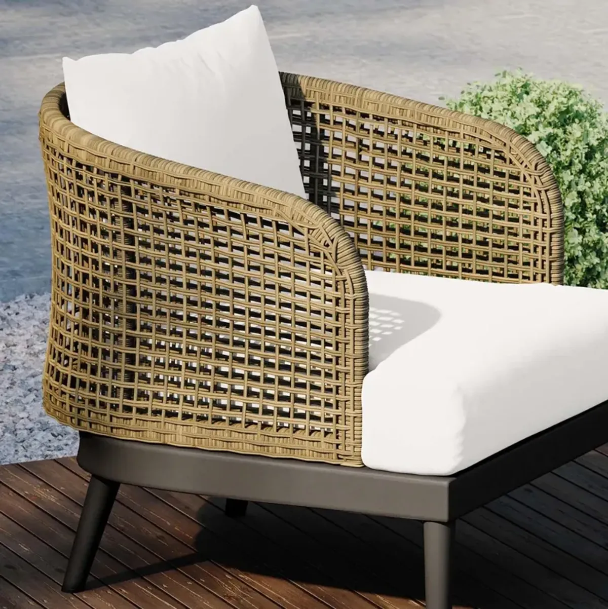 Modway Meadow Wicker Rattan and Metal Outdoor Armchair in Natural/White