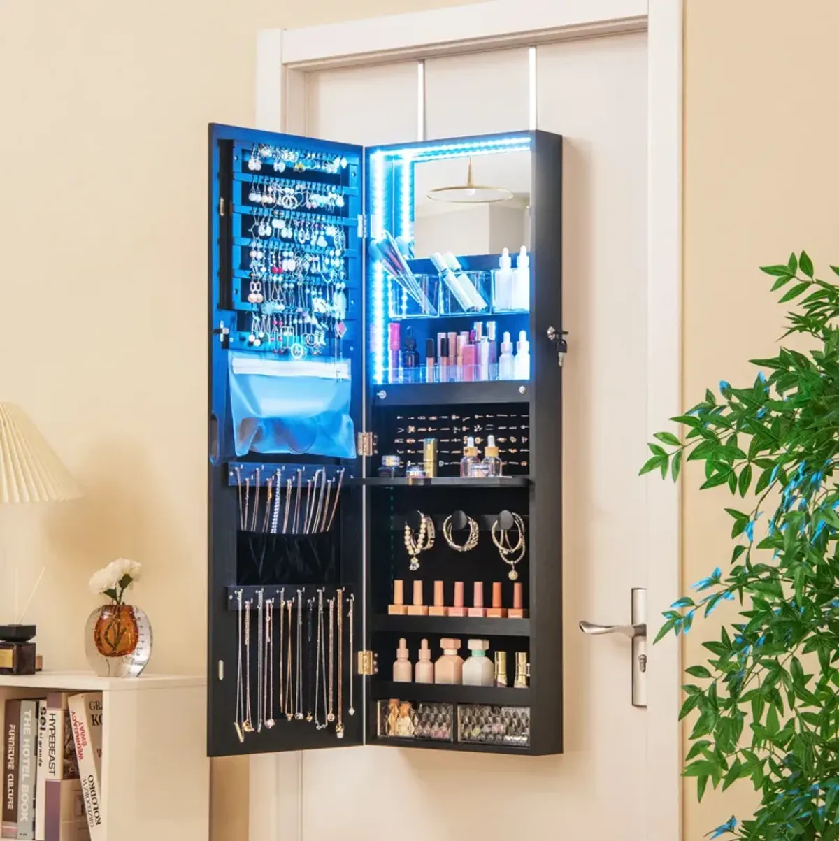 Wall Mounted Jewelry Cabinet with Full-Length Mirror