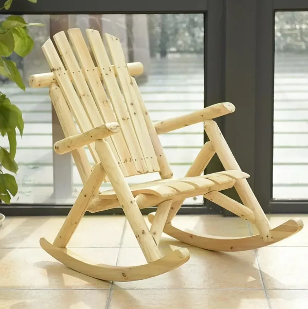 Hivvago Wood Single Porch Rocker Lounge Patio Rocking Chair