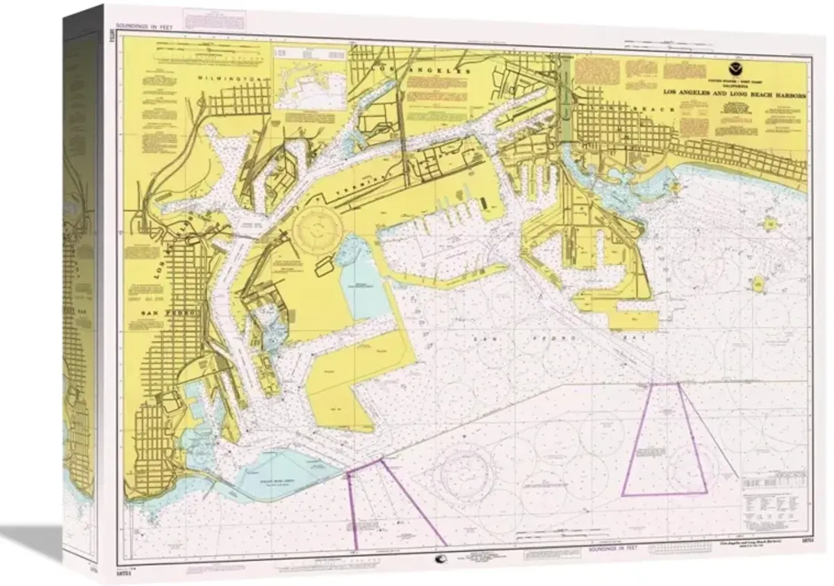 Nautical Chart - Los Angeles and Long Beach Harbors ca. 1998-Canvas Art-16x12.32
