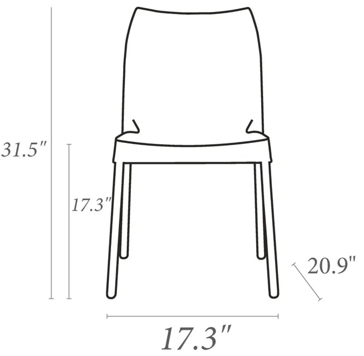 31.5" White Stackable Outdoor Patio Armless Dining Chair