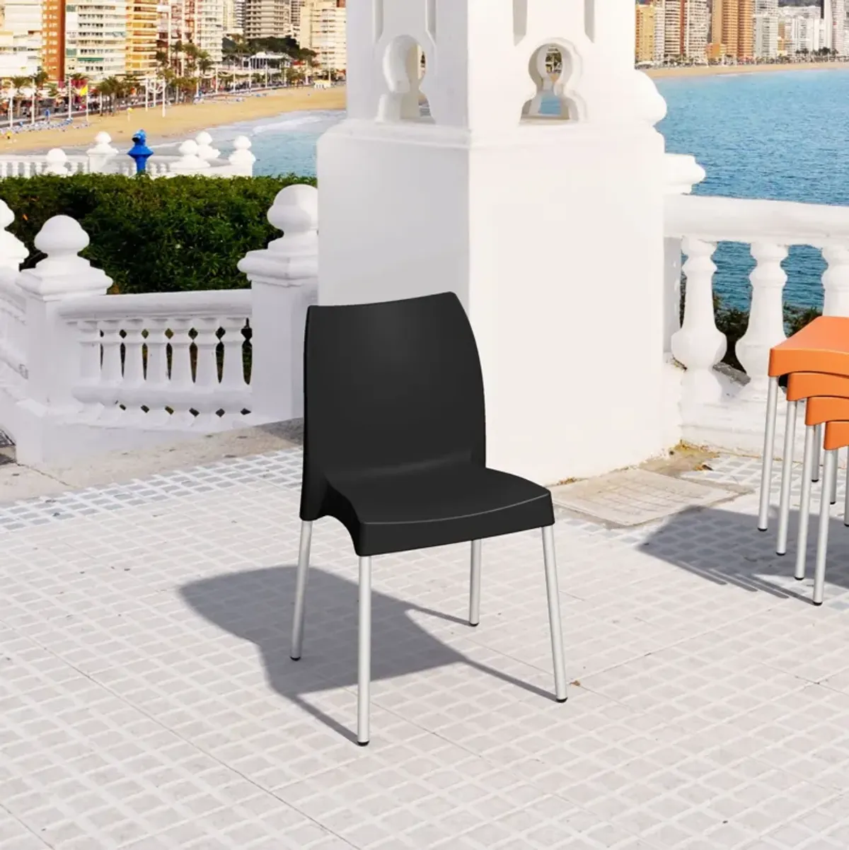 31.5" White Stackable Outdoor Patio Armless Dining Chair