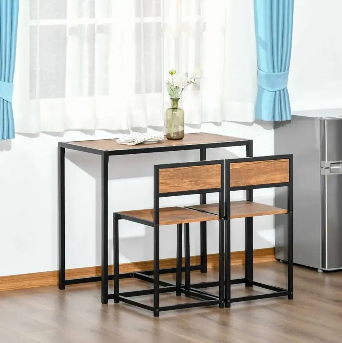 Rustic Brown Duo Diner: Compact Industrial Table Set for 2