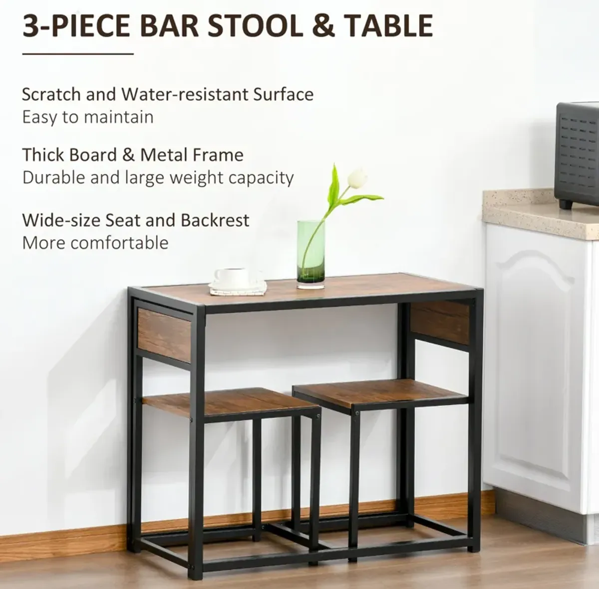 Rustic Brown Duo Diner: Compact Industrial Table Set for 2