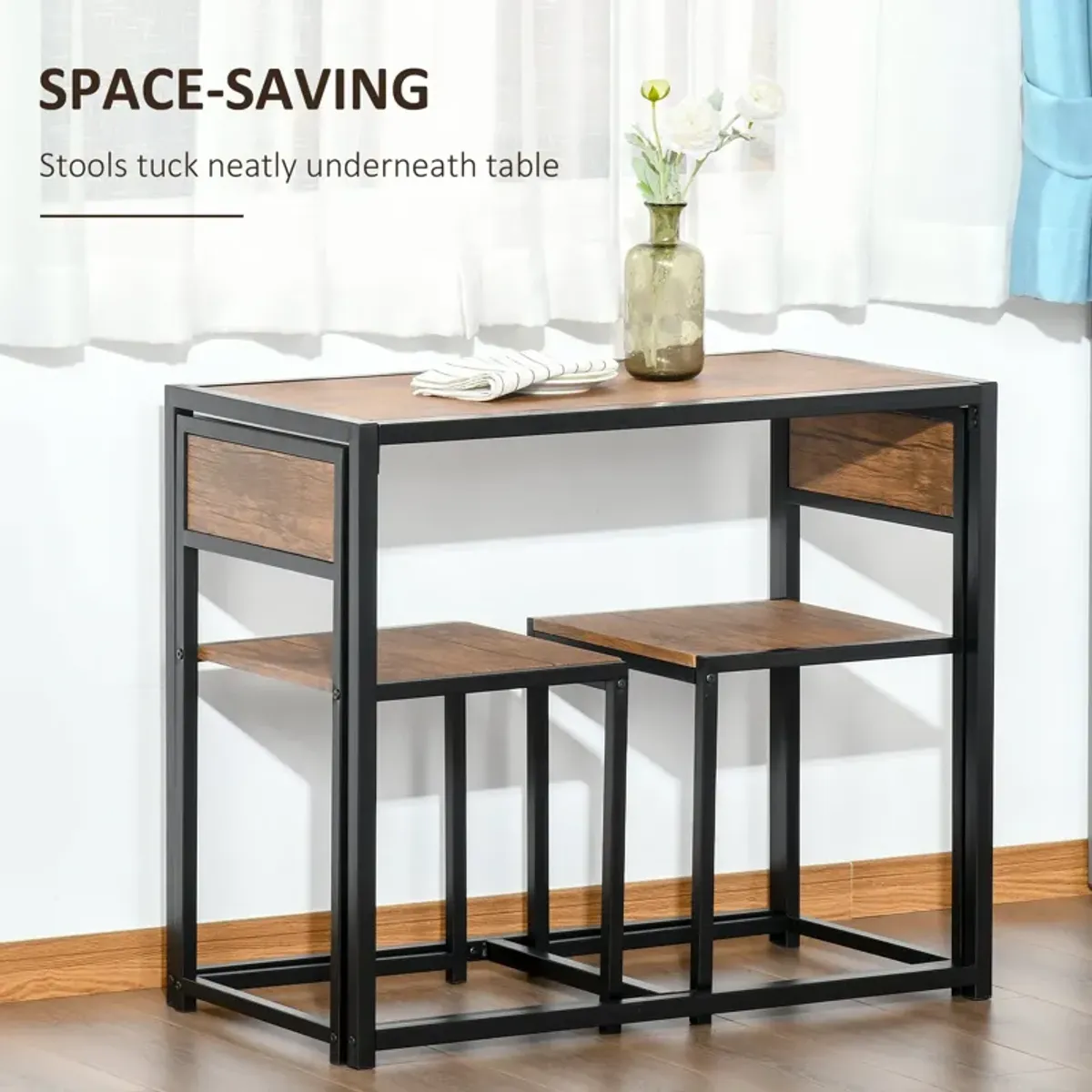 Rustic Brown Duo Diner: Compact Industrial Table Set for 2