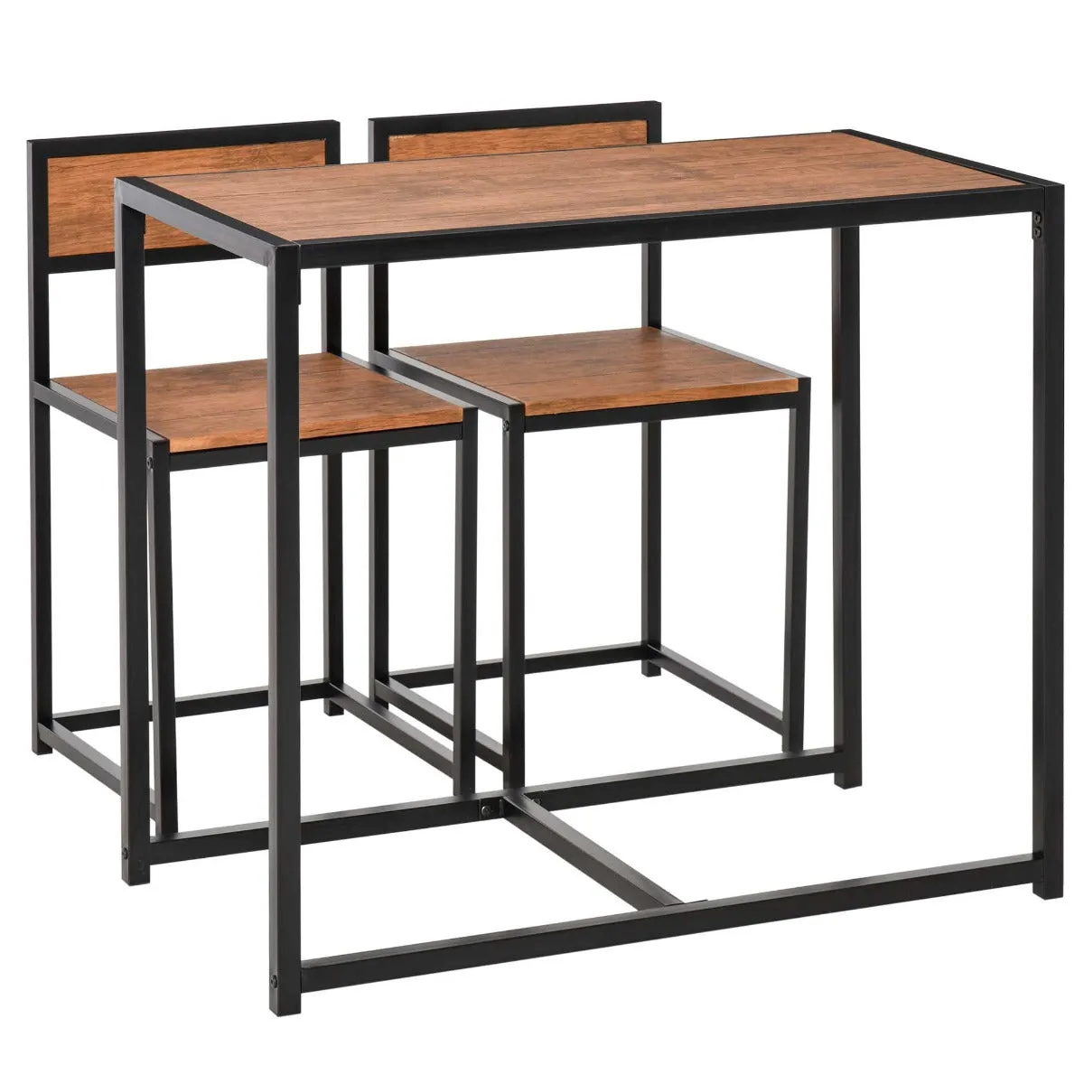 Rustic Brown Duo Diner: Compact Industrial Table Set for 2