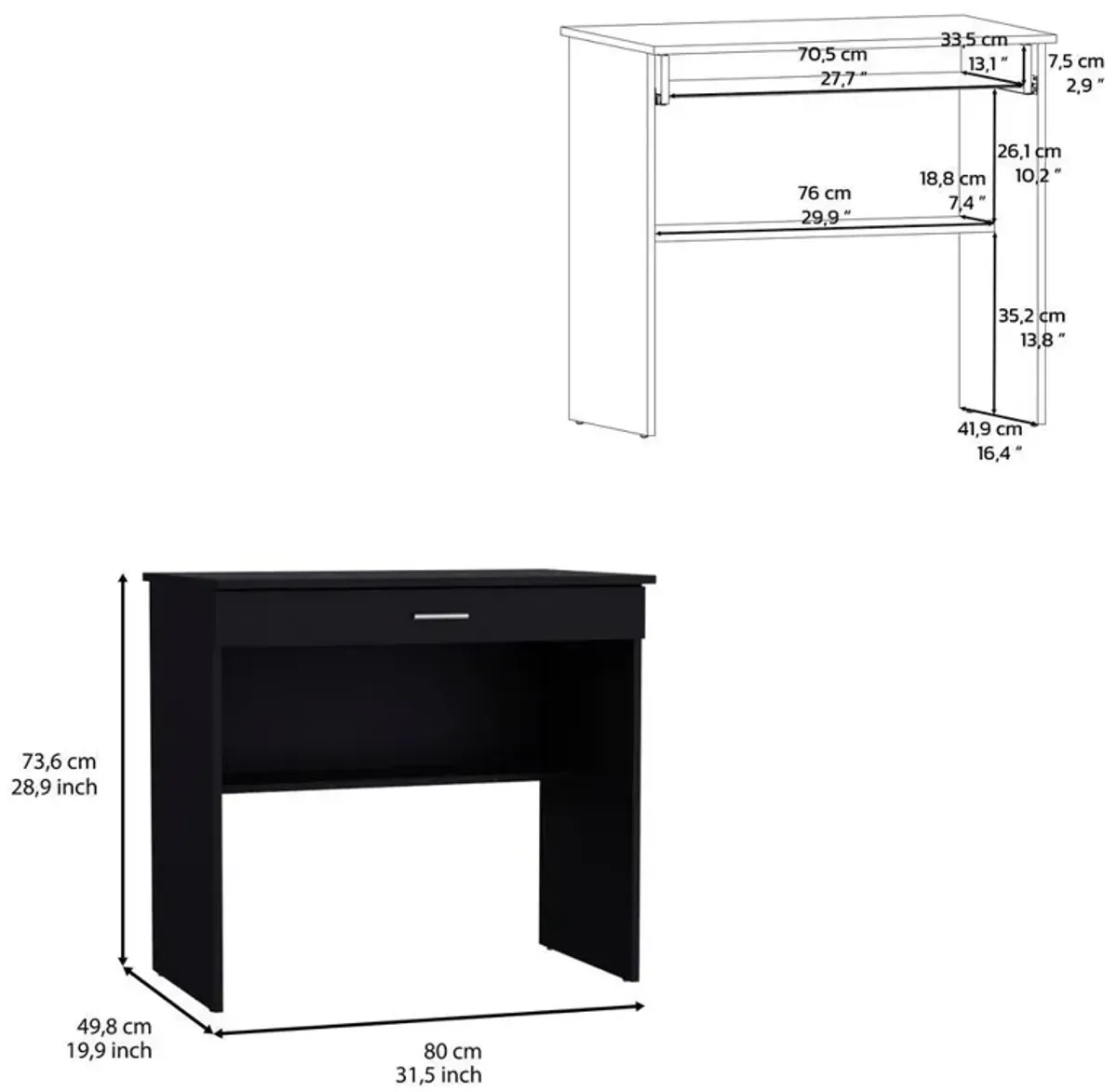 Montana Storage Desk, Spacious Stylish with Drawer and Shelf, Black -Office