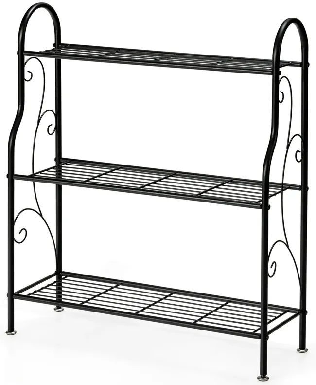 3-Tier Scrollwork Designed Metal Plant Stand-Black