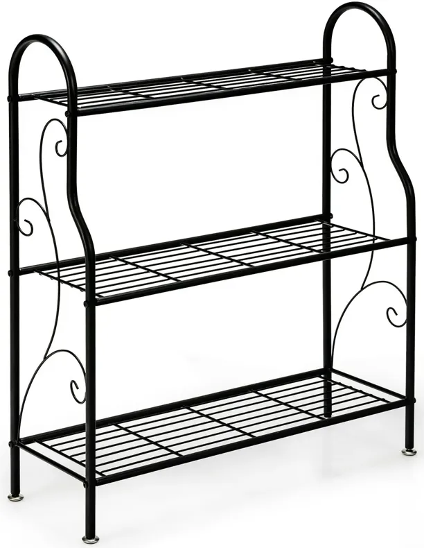 3-Tier Scrollwork Designed Metal Plant Stand-Black