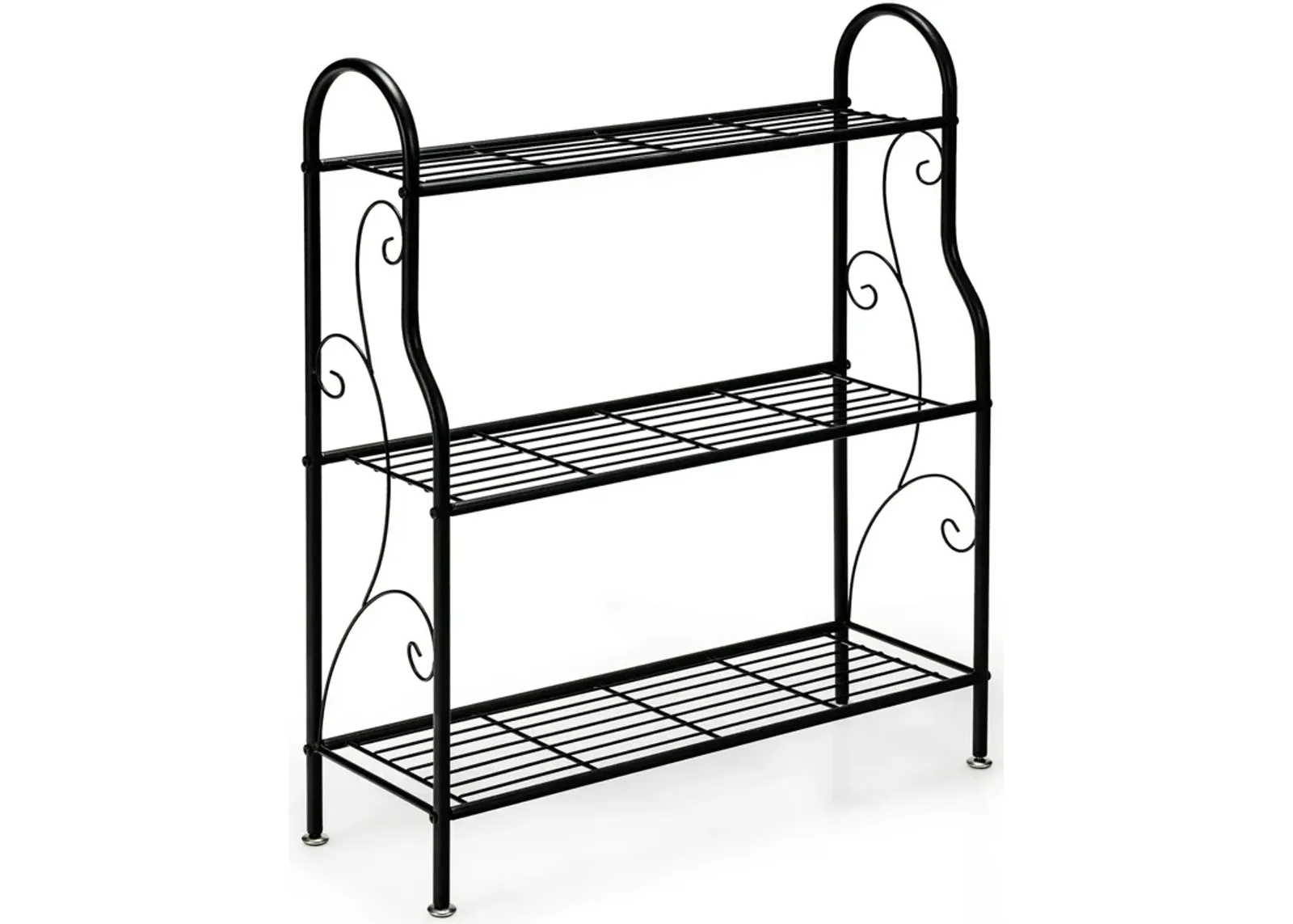 3-Tier Scrollwork Designed Metal Plant Stand-Black