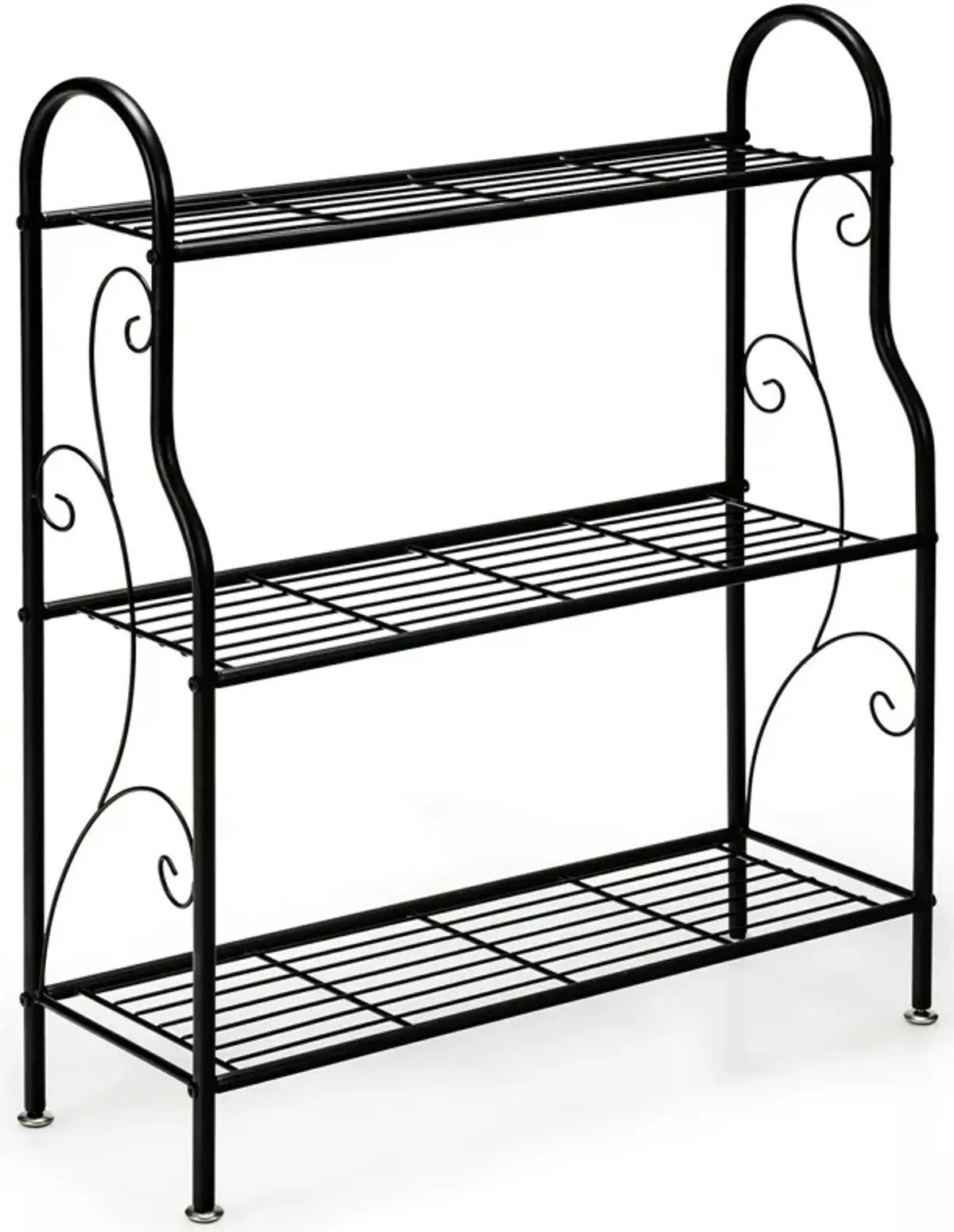 3-Tier Scrollwork Designed Metal Plant Stand-Black