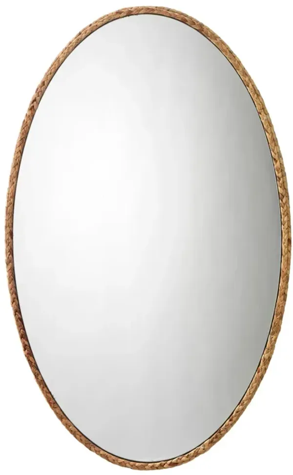 Mirror with Oval Encasing and Seagrass Braiding, Brown-Benzara