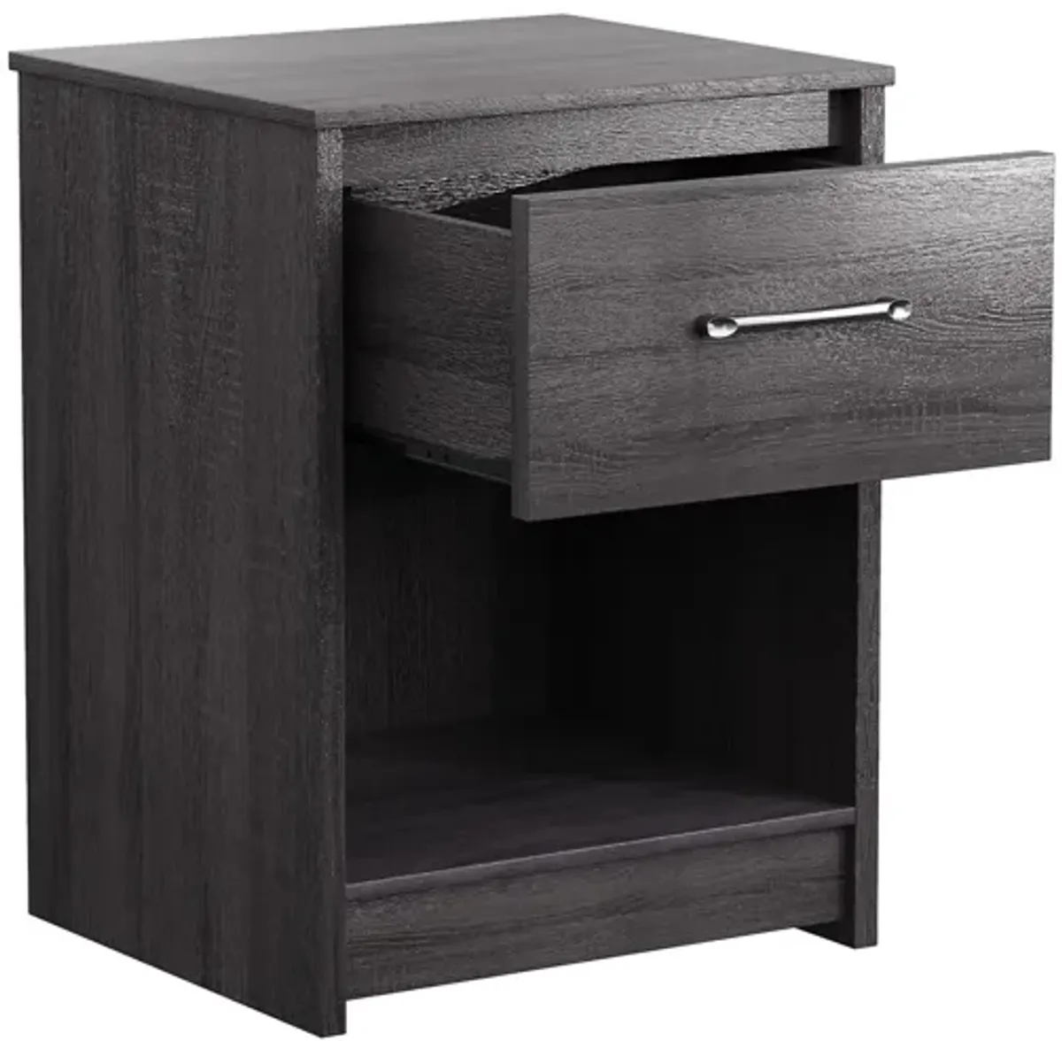 Wooden Nightstand with Drawer and Open Storage Compartment