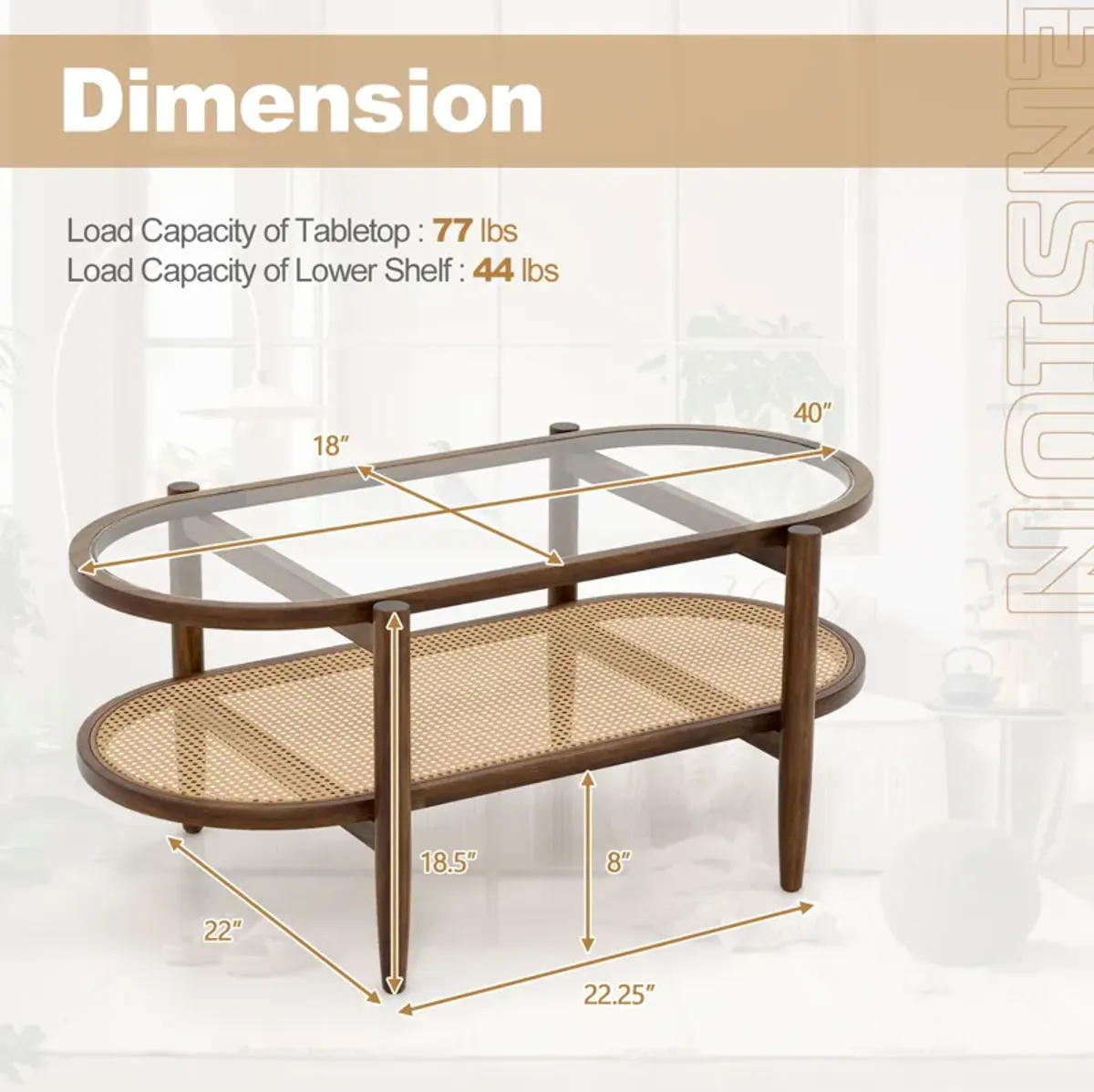 2-Tier Coffee Table with Tempered Glass Tabletop and Acacia Wood Frame