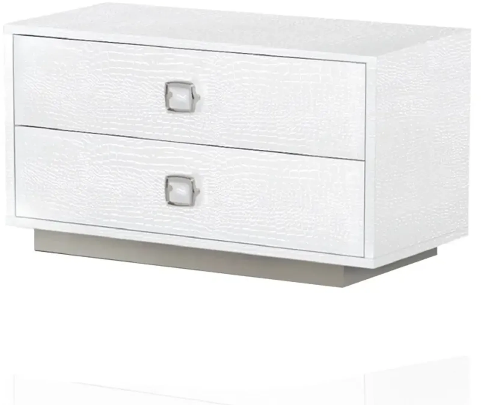 Hart 32 Inch Modern Nightstand, 2 Drawers, Textured Lacquer Finish, White-Benzara