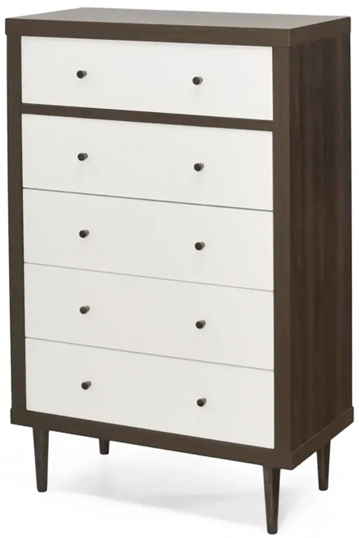 Minie Tall Dresser Chest, 4 Drawers, Rubberwood White, Walnut Brown - Benzara