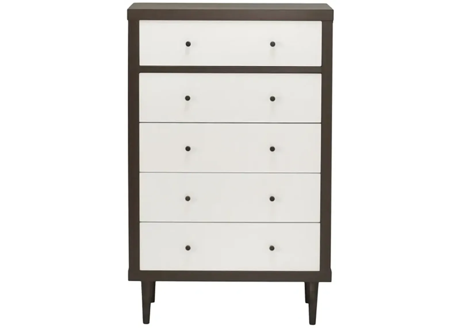 Minie Tall Dresser Chest, 4 Drawers, Rubberwood White, Walnut Brown - Benzara